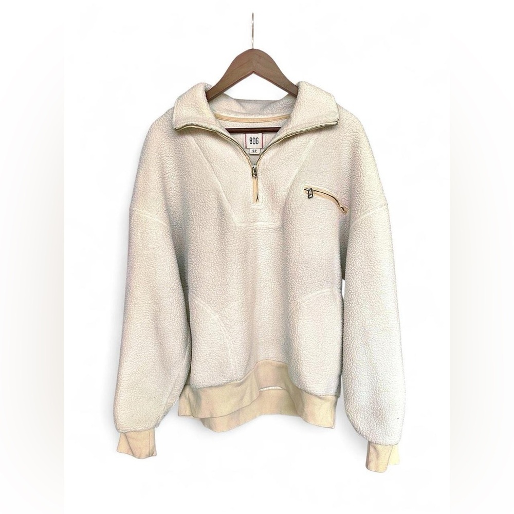 BDG Urban Outfitters Cream Sherpa Quarter-Zip Fleece Pullover🐑